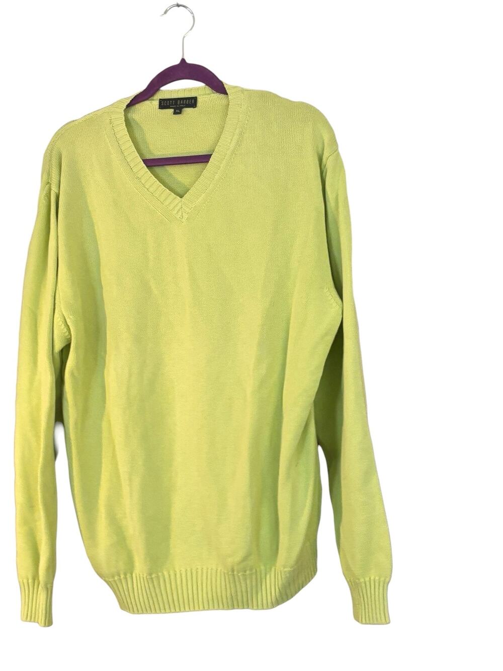Scott Barber Green Sweater Mens XL V-neck Long Sleeve 100% Cotton Made in Italy